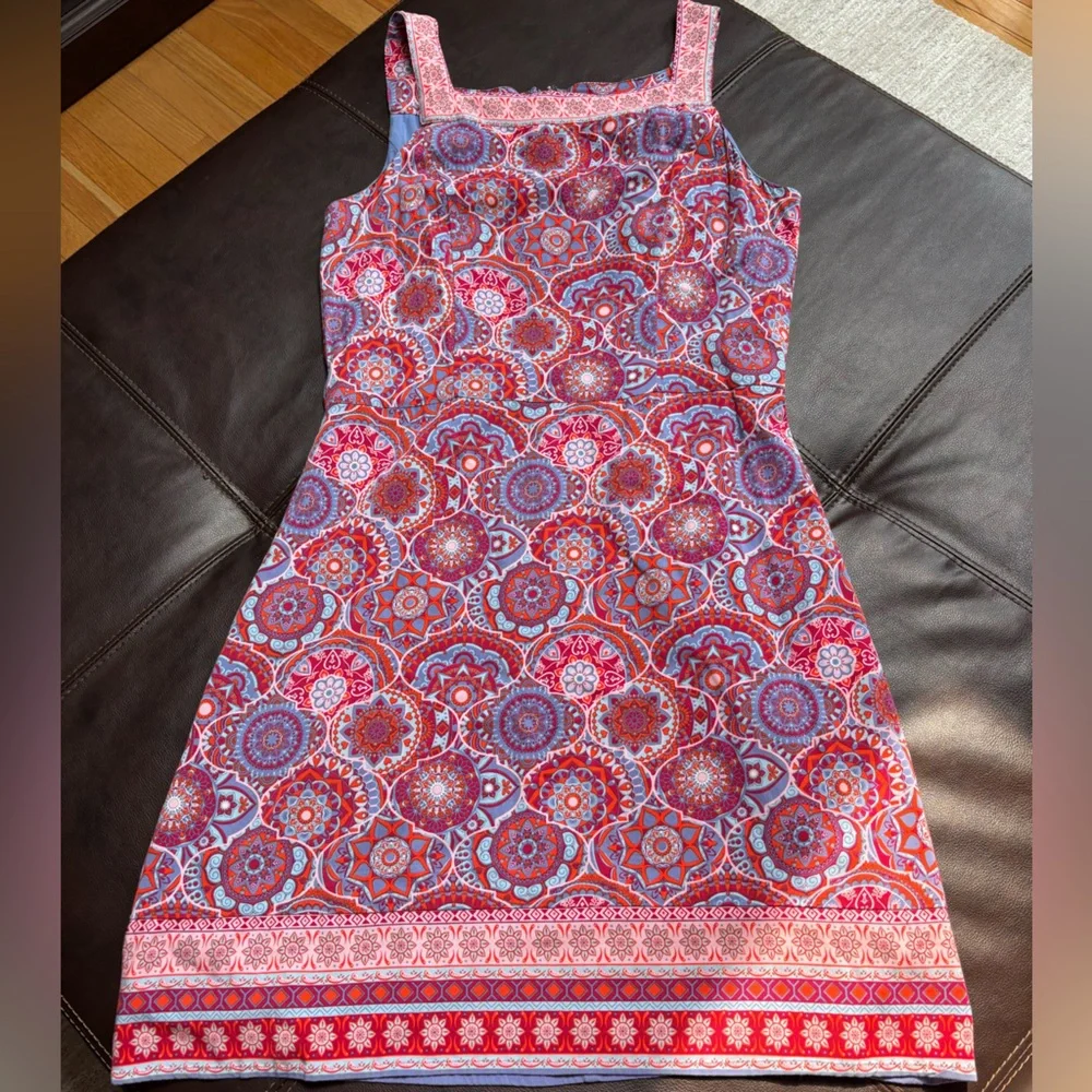 Vibrant Pink and Blue Patterned Midi Dress - Picture 3 of 5